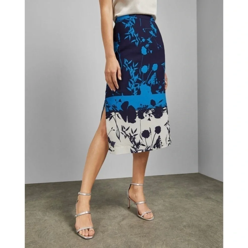 Ted Baker Selaah Bluebell Side Slit Midi Skirt Sz. 12 NWT